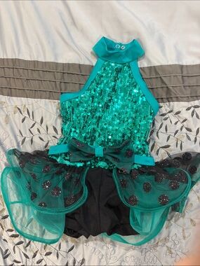 Weissman Teal Sequin Halter Dance Costume with Black Shorts